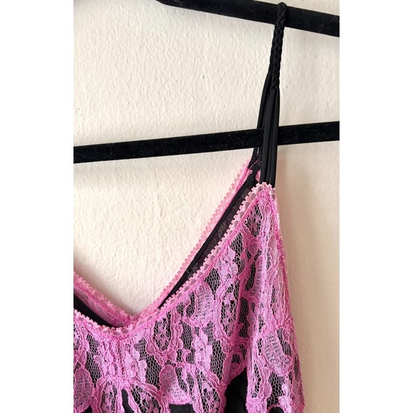 Betsey Johnson New York Black Silk Midi Dress With Pink Lace Vintage Y2K 1990s - Picture 5 of 8